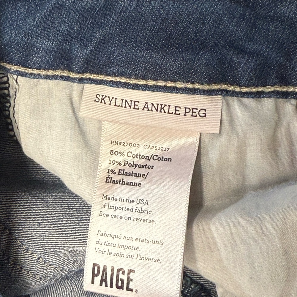 PAIGE Dark Blue Straight Leg‎ Jeans Skyline Ankle Peg size 29 - Picture 9 of 10